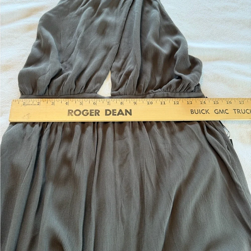 NWT Olive Green Halter Maxi Dress Open Back Pockets Side Slits Size L - Picture 8 of 12